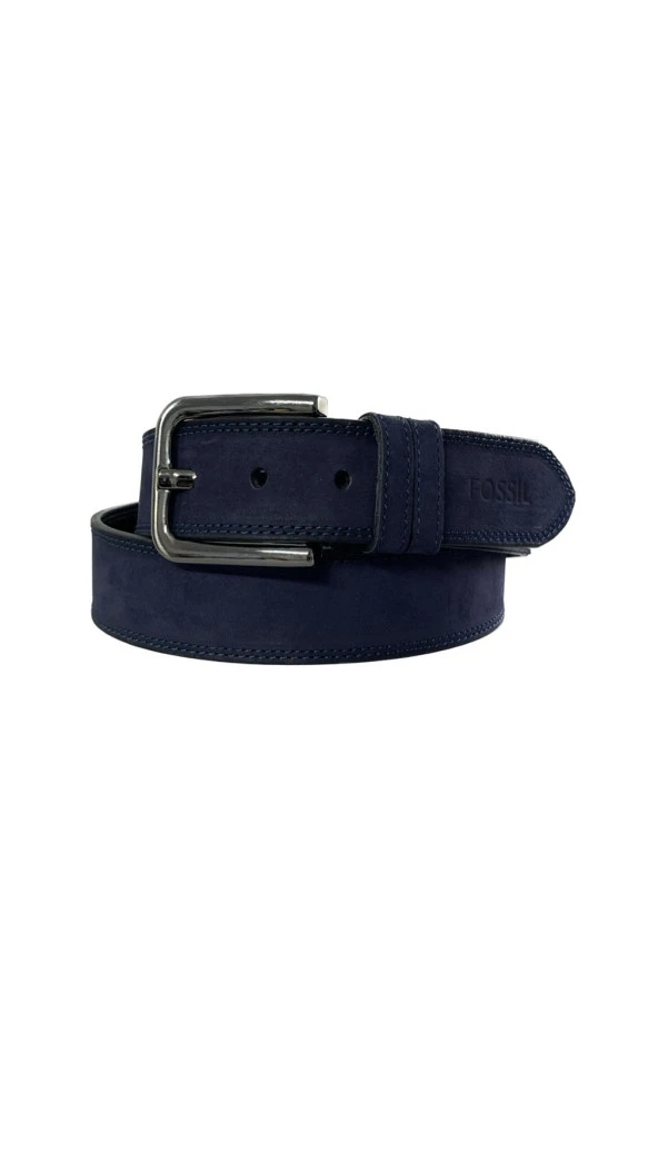 Fossil Lacivert Rengi Hakiki Deri  4 cm Erkek Kemeri -110Cm - 2