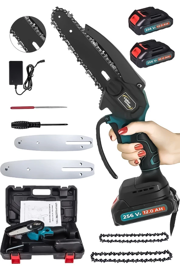 Lieber German ALP Serii 14.4 V 2 Amper 10 Cm ve 15 cm Çift Pala Akülü Dal Kesme Budama Testere Bıçkı Makinesi