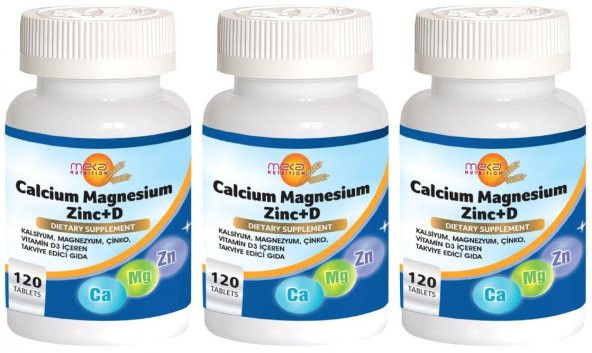 Meka Nutrition Calcium Magnesium Zinc Vitamin D Vitamini 3x120 Tablet Kalsiyum Magnezyum Çinko