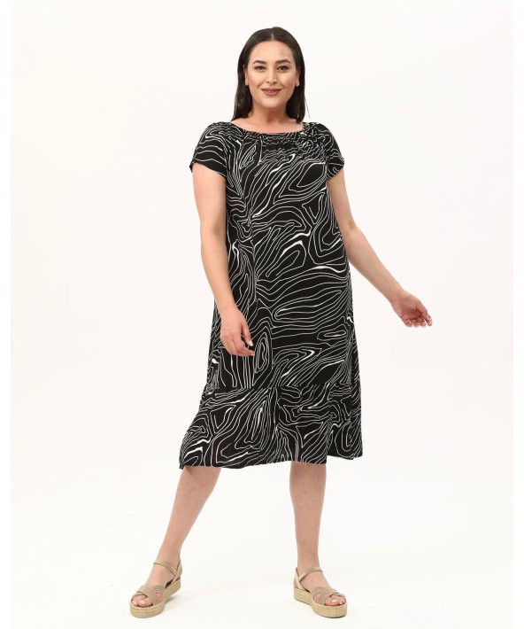 Madonna Yaka Viskon Siyah Elbise - 3