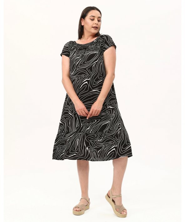 Madonna Yaka Viskon Siyah Elbise - 4