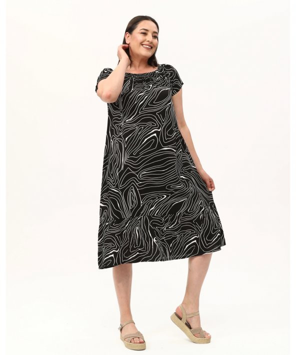 Madonna Yaka Viskon Siyah Elbise - 7