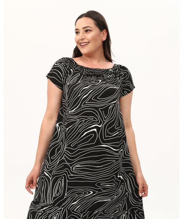 Madonna Yaka Viskon Siyah Elbise - 8