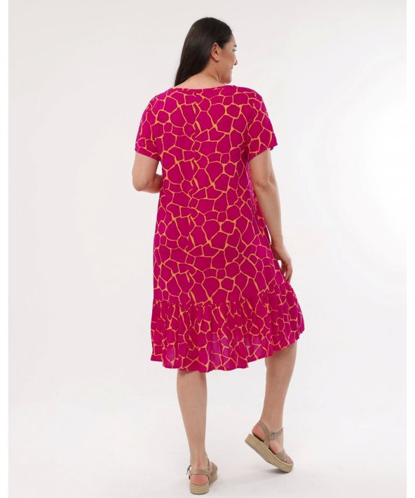 Bisiklet Yaka Viskon Fusya Renk Elbise - 6
