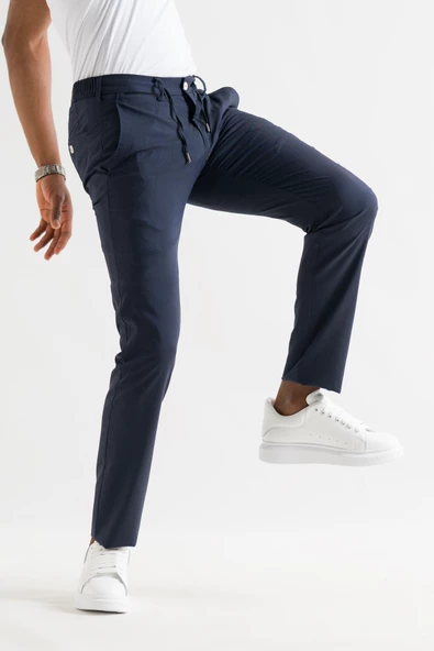 Ecer Slimfit Beli Lastikli İplikli İnce Yazlık Kumaş Jogger Pantolon - 9