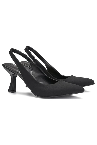 Günlük Kadın Sivri Burun Düz Desensiz İnce Arkası Açık Topuklu Zara Model Abiye Ayakkabı 101A - 5