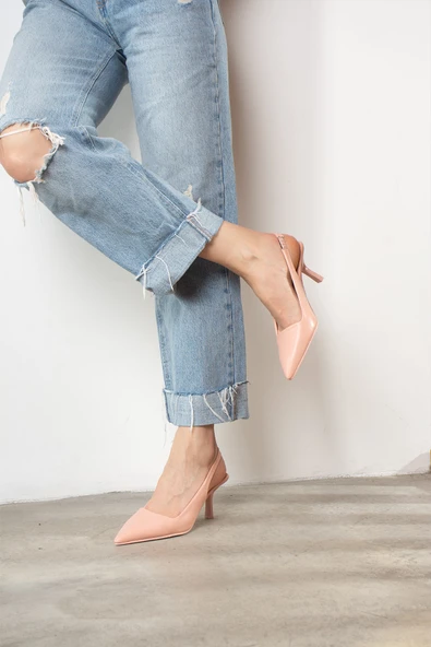 Günlük Kadın Sivri Burun Düz Desensiz İnce Arkası Açık Topuklu Zara Model Abiye Ayakkabı 101A - 4