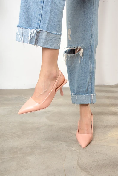 Günlük Kadın Sivri Burun Düz Desensiz İnce Arkası Açık Topuklu Zara Model Abiye Ayakkabı 101A - 2