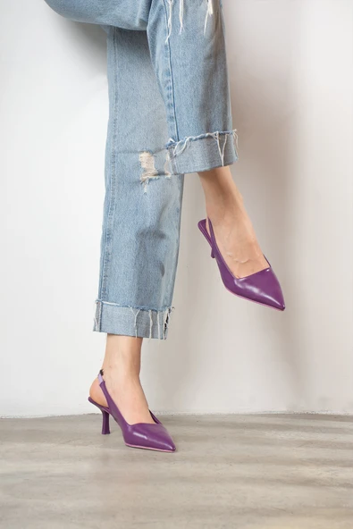 Günlük Kadın Sivri Burun Düz Desensiz İnce Arkası Açık Topuklu Zara Model Abiye Ayakkabı 101A - 11