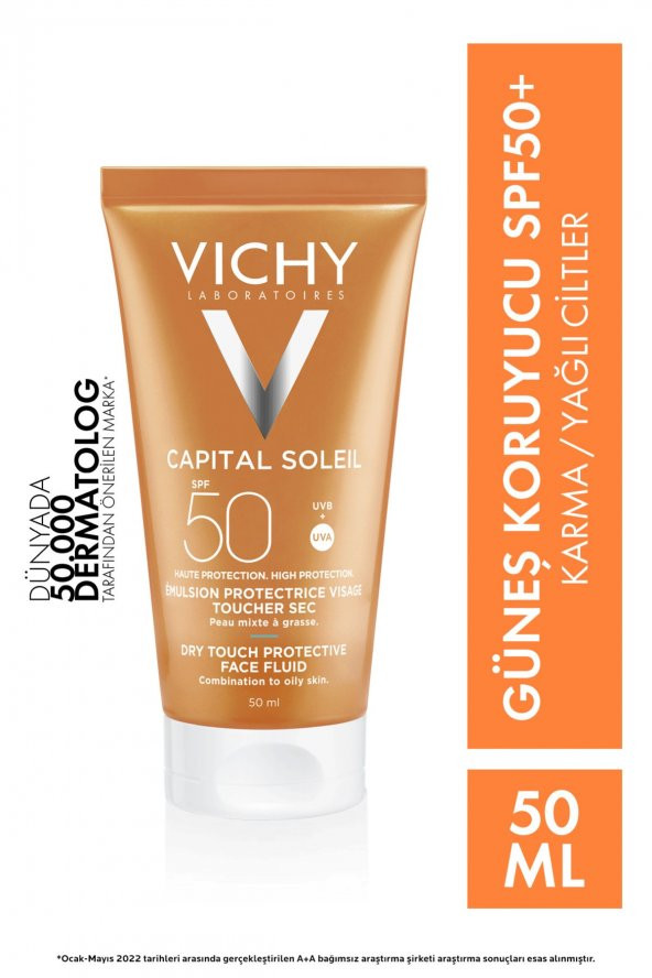 VICHY Capital Soleil Dry Touch Parlama Karşıtı Yüksek Korumalı Yüz Güneş Kremi Spf 50, 50 ml 3337871323622