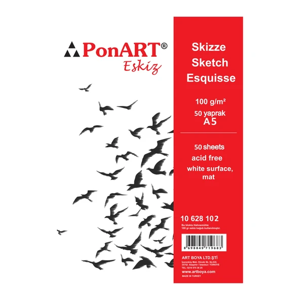 Ponart Eskiz Defteri Spiralli 100 gr. 50 Sayfa A5