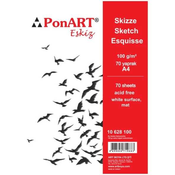 Ponart Eskiz Defteri Spiralli 100 gr. 70 Sayfa A4