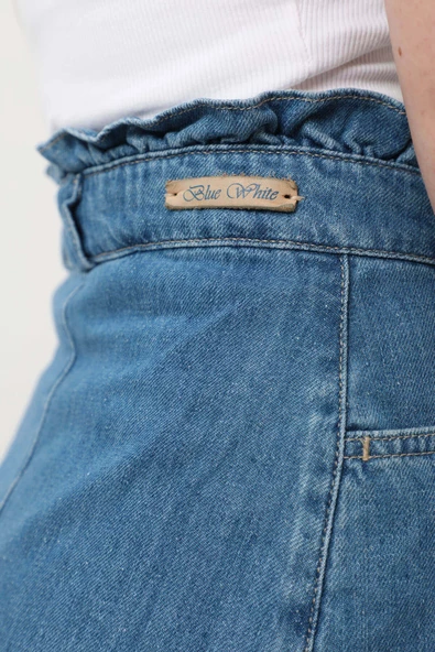 Kadın Yüksek Bel Uzun Jean Etek Mavi - 5