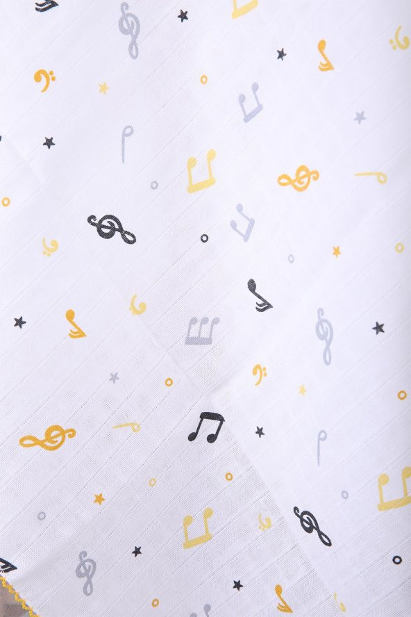 Müslin Örtü 85x90cm Nota Desen Organik Hediyelik Emzirme Alt Açma Yenidoğan Puset Örtüsü - 3