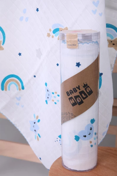 Müslin Örtü 85x90cm Gökkuşağı Desen Organik Hediyelik Emzirme Alt Açma Yenidoğan Puset Örtüsü - 3