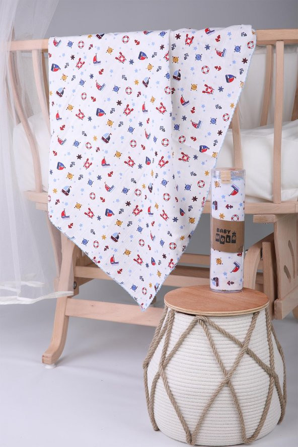 Müslin Örtü 85x90cm Çapa Desen Organik Hediyelik Emzirme Alt Açma Yenidoğan Puset Örtüsü