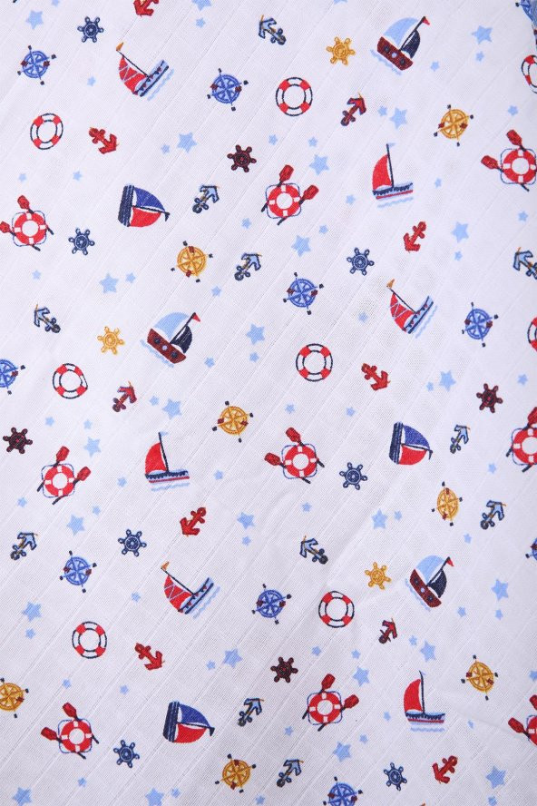 Müslin Örtü 85x90cm Çapa Desen Organik Hediyelik Emzirme Alt Açma Yenidoğan Puset Örtüsü - 2