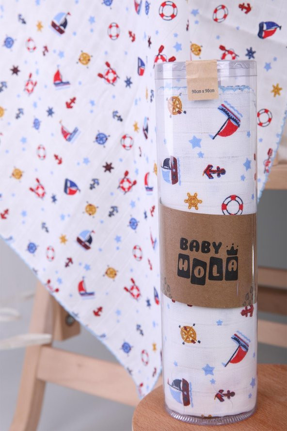 Müslin Örtü 85x90cm Çapa Desen Organik Hediyelik Emzirme Alt Açma Yenidoğan Puset Örtüsü - 3