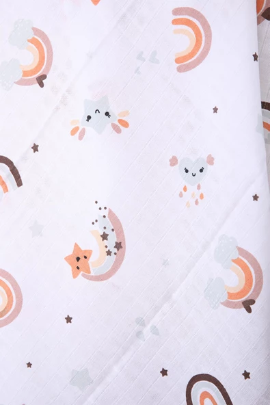 Müslin Örtü 85x90cm Gökkuşağı Desen Organik Hediyelik Emzirme Alt Açma Yenidoğan Puset Örtüsü - 9