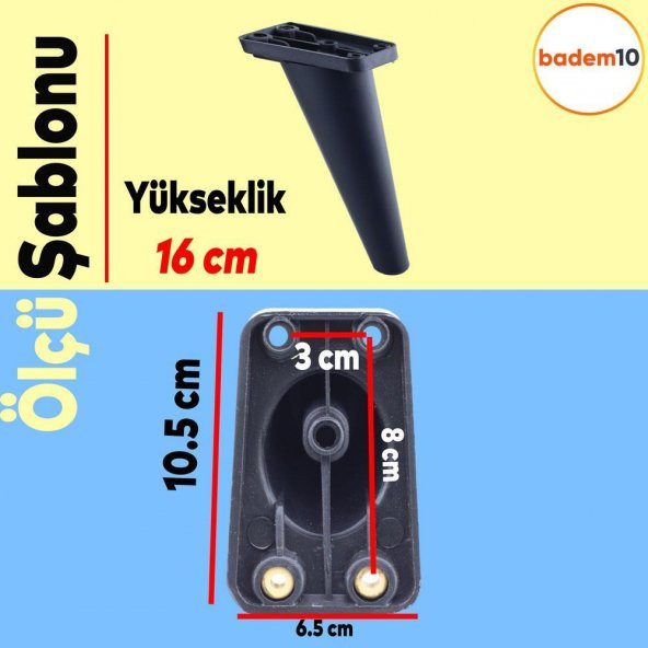 Mobilya Kanepe Sehpa Çekyat TV Ünitesi Koltuk Ayağı 16 cm Siyah Baza Ayak - Resim 3