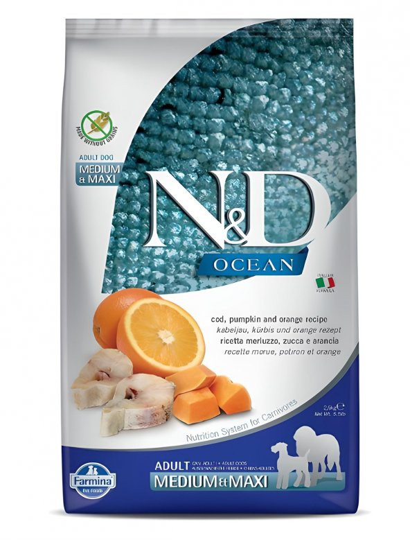 N&D Ocean Pumpkin Medium Maxi Balık Portakal Köpek Maması 2,5 Kg