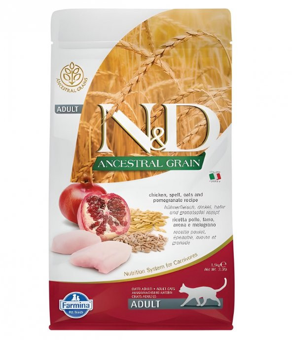 N&D Düşük Tahıllı Tavuk & Narlı Yetişkin Kedi Maması 1,5 Kg