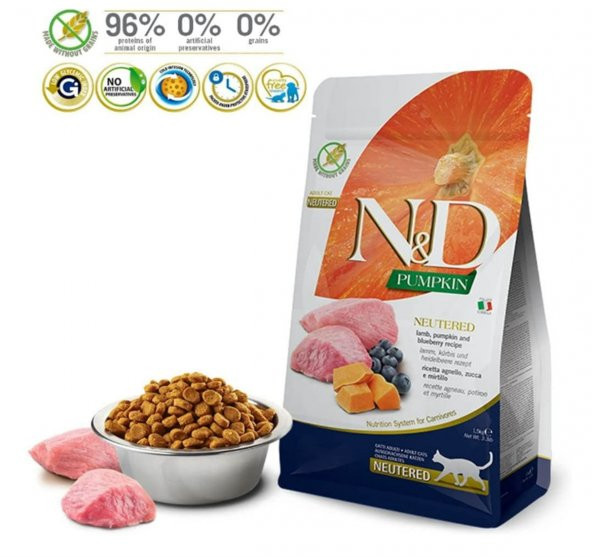 N&D Pumpkin Kuzu Yaban Mersini Kısırlaştırılmış Kedi Maması 1,5 Kg - 2