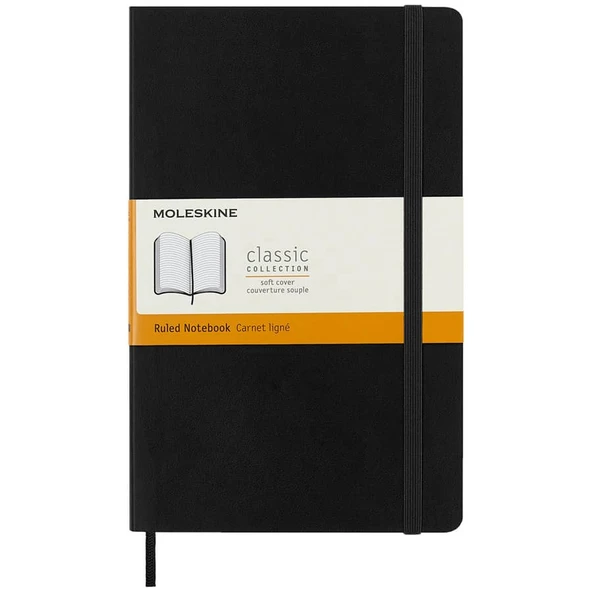 Moleskine Yumuşak Kapak Çizgili Defter L Boy 13x21 cm 192 Sayfa Siyah