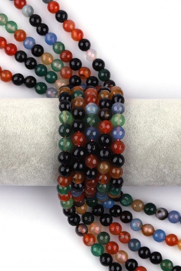 Renkli Akik Doğal Taş Dizi 8 mm Fasetli Küre Kesim
