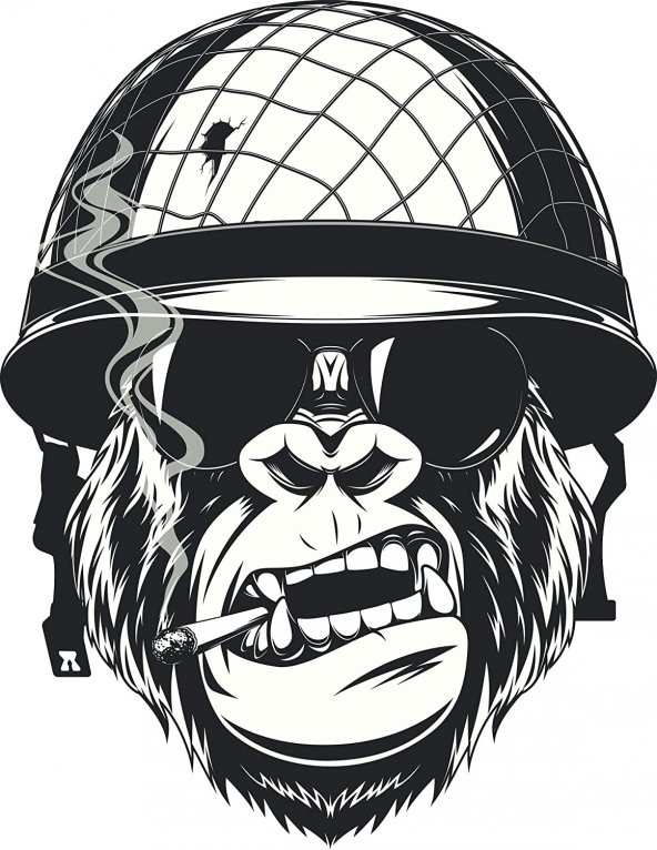 Sticker Master  Cool Black and White Gorilla Monkey Soldier Cartoon Vinyl Decal Bumper Sticker 15 Cm