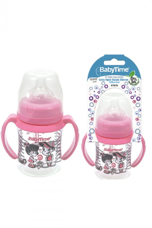 Baby Time Silikon Uçlu Geniş Ağız Kulplu Biberon - 150ml