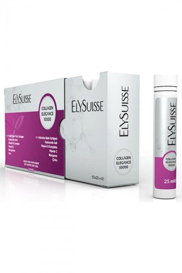 Collagen Elegance 10000mg Hidrolize Balık Kolajeni Hyaluronik Asit Likid 25ml | 15 Shot