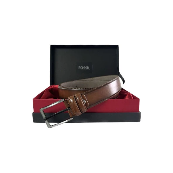 Fossil Taba Düz Dikiş Suni Deri 3,5 cm Erkek Kemeri -115 Cm
