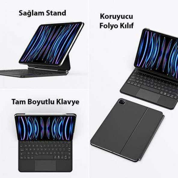 Coofbe iPad Pro 11 Magic Keyboard Kılıf Bluetooth Klavye iPad Pro 11 Kılıf Klavye Manyetik Kapak - 5