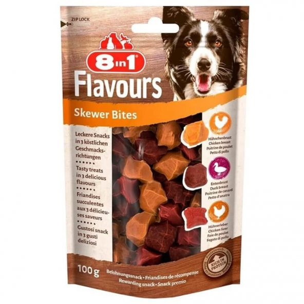 8 in 1 Flavours Skewer Bites Kuşbaşı Dilimli Çiğneme Köpek Ödülü 100 Gr