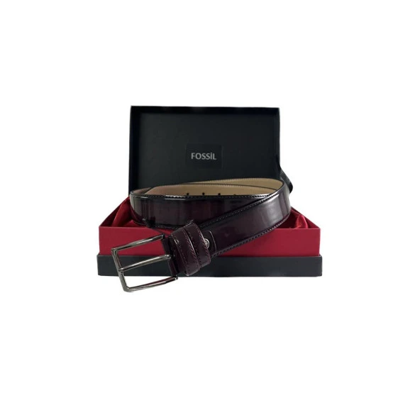 Fossil Bordo Rugan Suni Deri 3,5 cm Erkek Kemeri 110