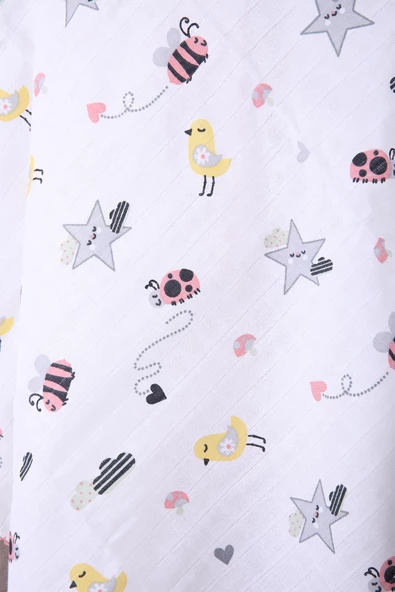 Müslin Örtü 85x90cm Uğur Böceği Desen Organik Hediyelik Emzirme Alt Açma Yenidoğan Puset Örtüsü - 4