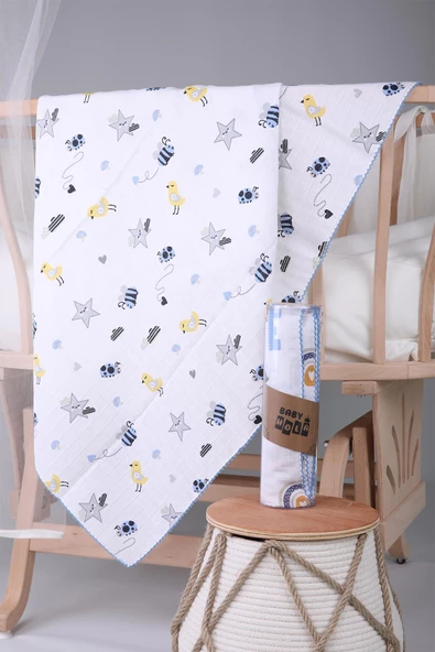 Müslin Örtü 85x90cm Uğur Böceği Desen Organik Hediyelik Emzirme Alt Açma Yenidoğan Puset Örtüsü