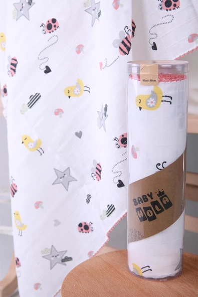 Müslin Örtü 85x90cm Uğur Böceği Desen Organik Hediyelik Emzirme Alt Açma Yenidoğan Puset Örtüsü - 5
