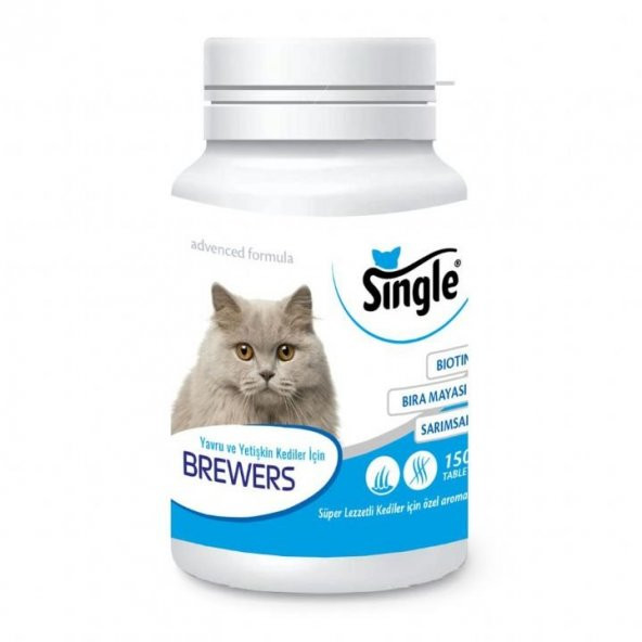 Single Kedi Biotin Bira Mayası ve Sarımsaklı Brewers Plus Tamamlayıcı Yem 150 Tablet