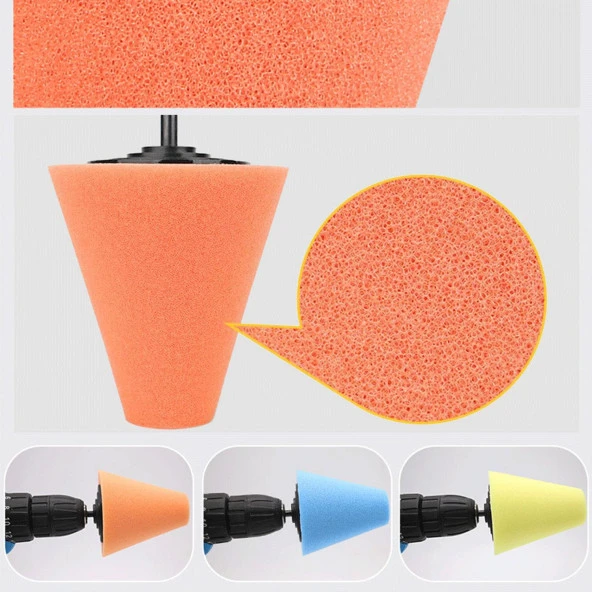Rodex Konik Pasta Cila Oto Parlatma Polisaj Süngeri Aparatı Matkap Ucu Jant Temizlik Seti (3 PARÇA) - 6
