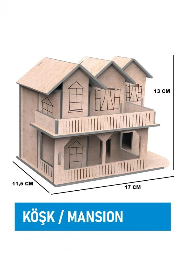 Ahşap köşk Ev Maket Boyama Seti, 6lı Boya Ve Fırça Dahil - 3