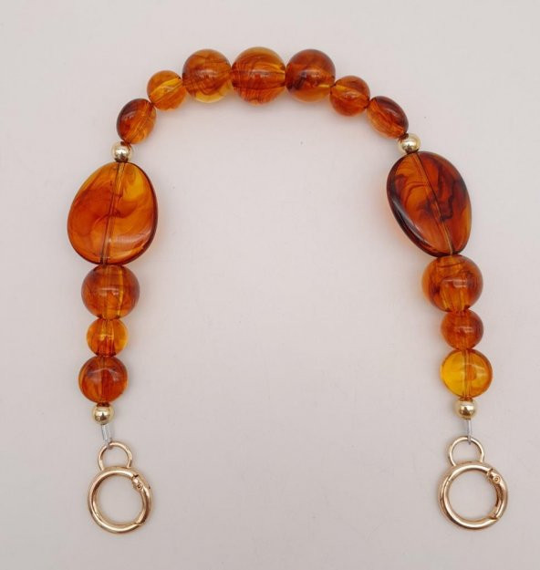 Angel Çanta Aksesuar 38 cm Yaylı Halkalı Kehribar İncili Akrilik Zincir Light Gold Metalli