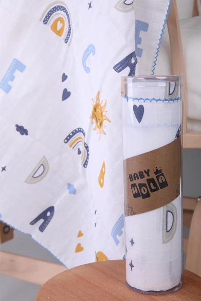 Müslin Örtü 85x90cm Harf Desen Organik Hediyelik Emzirme Alt Açma Yenidoğan Puset Örtüsü - 3