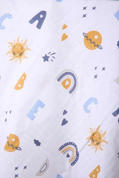 Müslin Örtü 85x90cm Harf Desen Organik Hediyelik Emzirme Alt Açma Yenidoğan Puset Örtüsü - 4