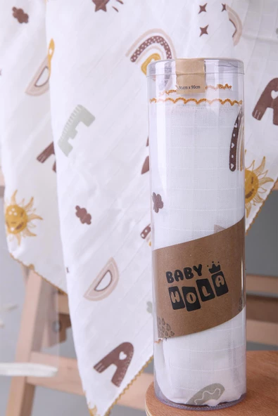 Müslin Örtü 85x90cm Harf Desen Organik Hediyelik Emzirme Alt Açma Yenidoğan Puset Örtüsü - 6