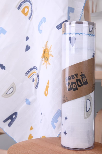 Müslin Örtü 85x90cm Harf Desen Organik Hediyelik Emzirme Alt Açma Yenidoğan Puset Örtüsü - 2