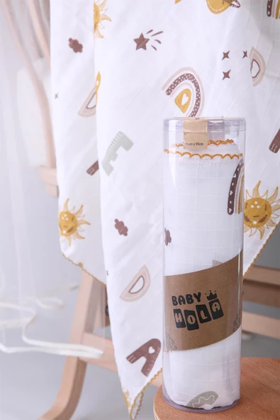 Müslin Örtü 85x90cm Harf Desen Organik Hediyelik Emzirme Alt Açma Yenidoğan Puset Örtüsü - 7