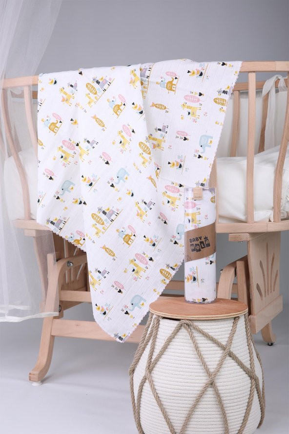 Müslin Örtü 85x90cm Zürafa Desen Organik Hediyelik Emzirme Alt Açma Yenidoğan Puset Örtüsü