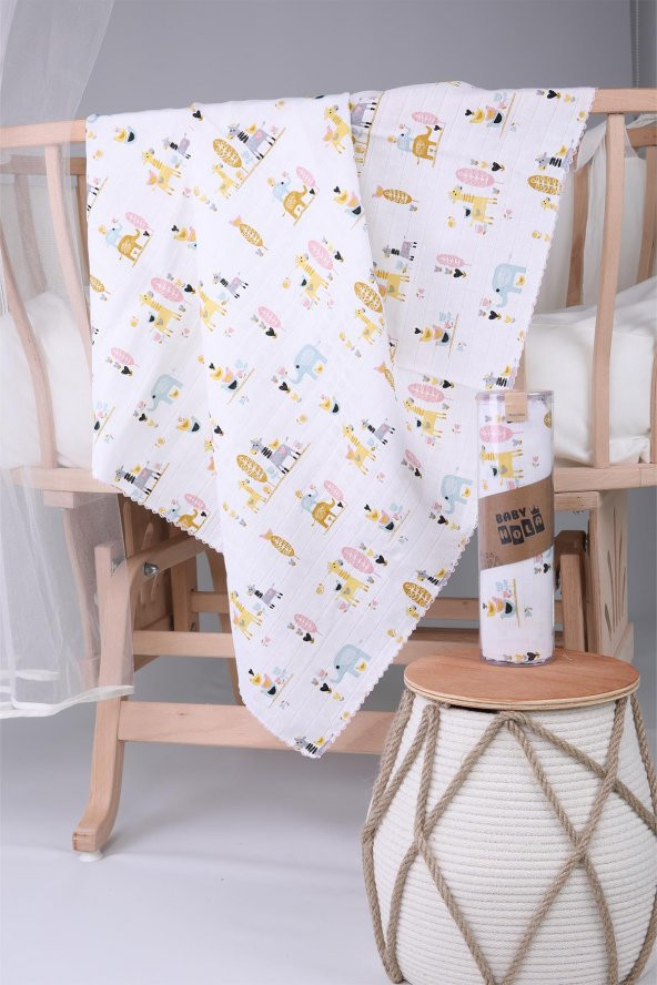 Müslin Örtü 85x90cm Zürafa Desen Organik Hediyelik Emzirme Alt Açma Yenidoğan Puset Örtüsü - 2